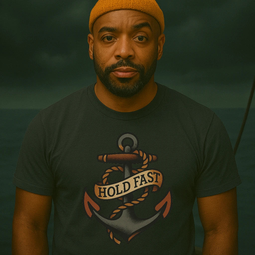 AtSea Hold Fast Anchor Tattoo Art T-Shirt – Regular Fit | Graphic Oceanware