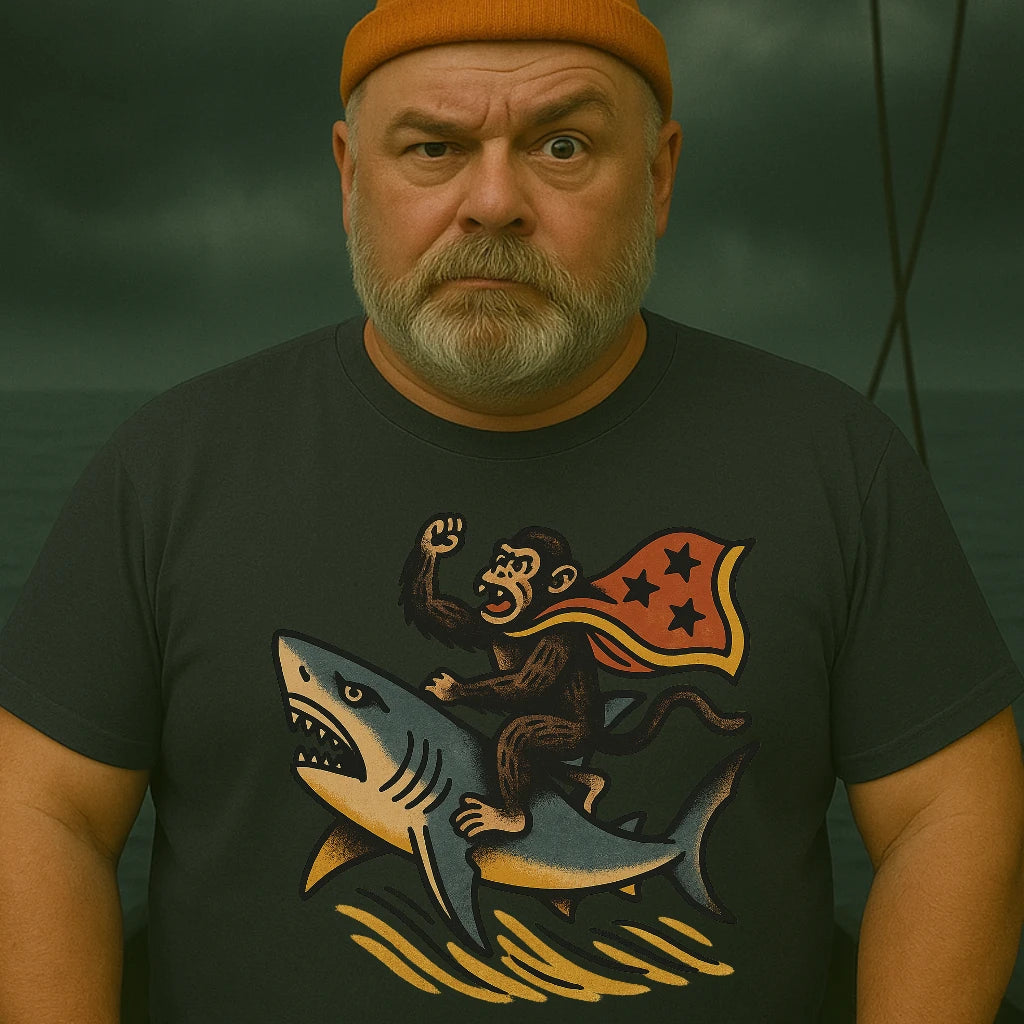 AtSea Monkey Shark Rider Wonder Woman T-Shirt – Regular Fit | Graphic Oceanware