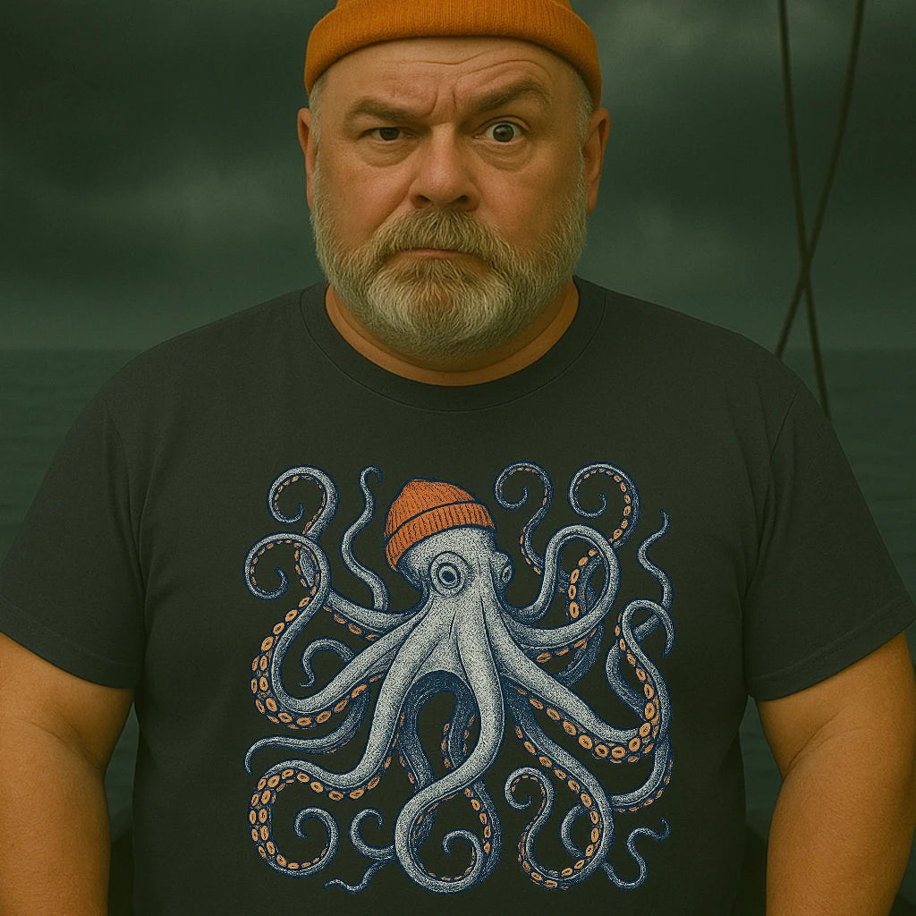 AtSea Defiant Octopus Beanie Pose T-Shirt – Regular Fit | Graphic Oceanware