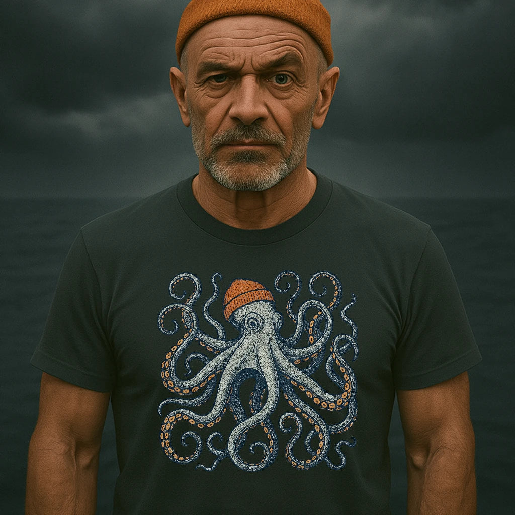 AtSea Defiant Octopus Beanie Pose T-Shirt – Regular Fit | Graphic Oceanware