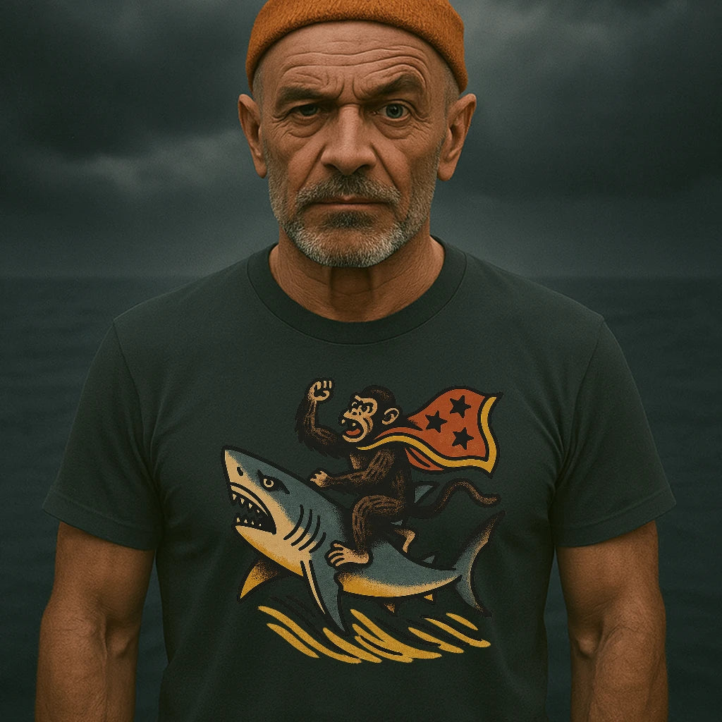 AtSea Monkey Shark Rider Wonder Woman T-Shirt – Regular Fit | Graphic Oceanware