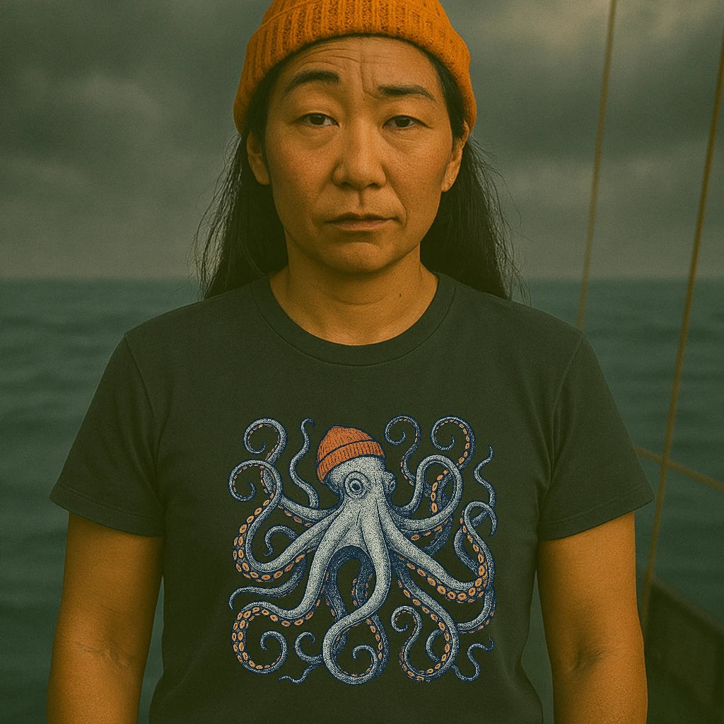 AtSea Defiant Octopus Beanie Pose T-Shirt – Regular Fit | Graphic Oceanware
