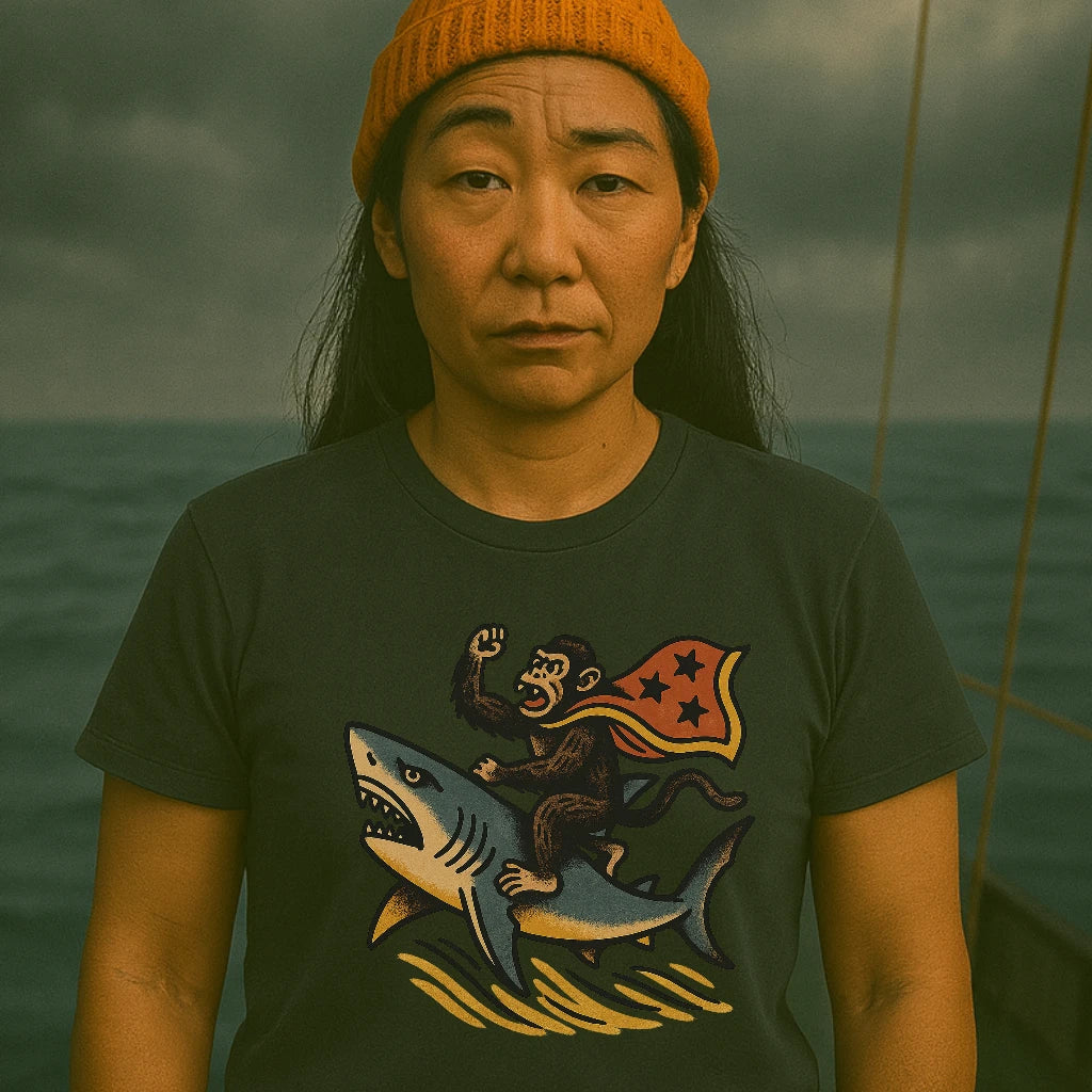 AtSea Monkey Shark Rider Wonder Woman T-Shirt – Regular Fit | Graphic Oceanware