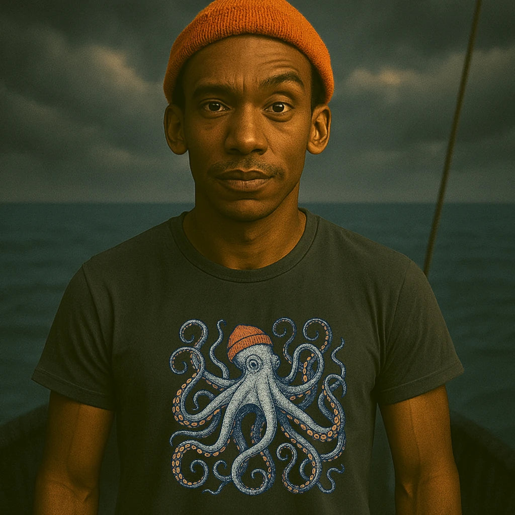 AtSea Defiant Octopus Beanie Pose T-Shirt – Regular Fit | Graphic Oceanware