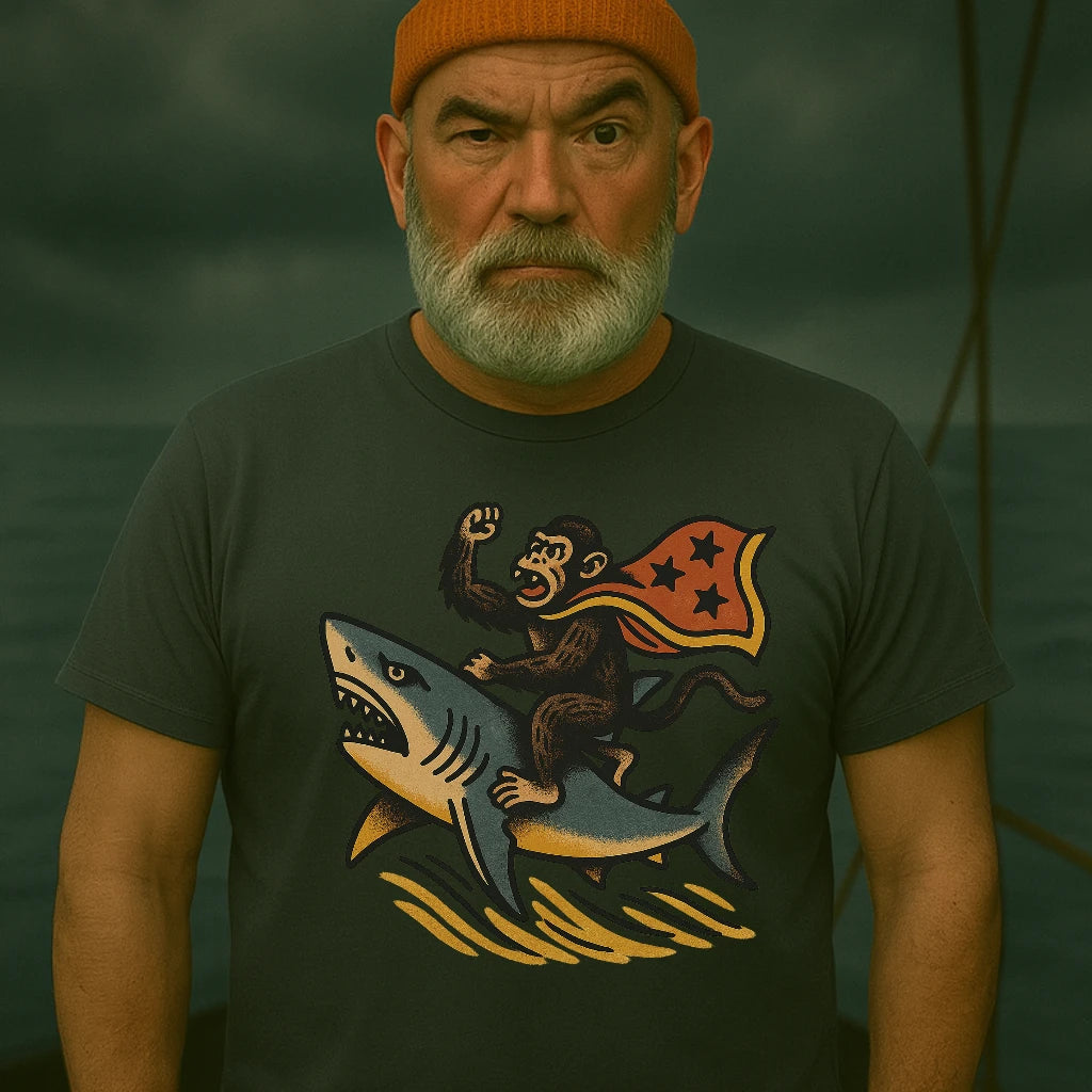 AtSea Monkey Shark Rider Wonder Woman T-Shirt – Regular Fit | Graphic Oceanware