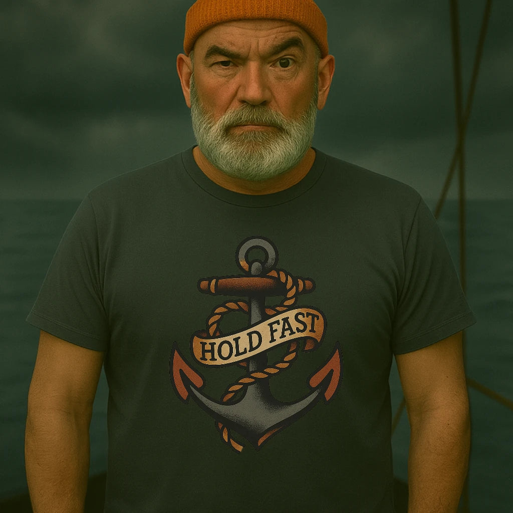 AtSea Hold Fast Anchor Tattoo Art T-Shirt – Regular Fit | Graphic Oceanware