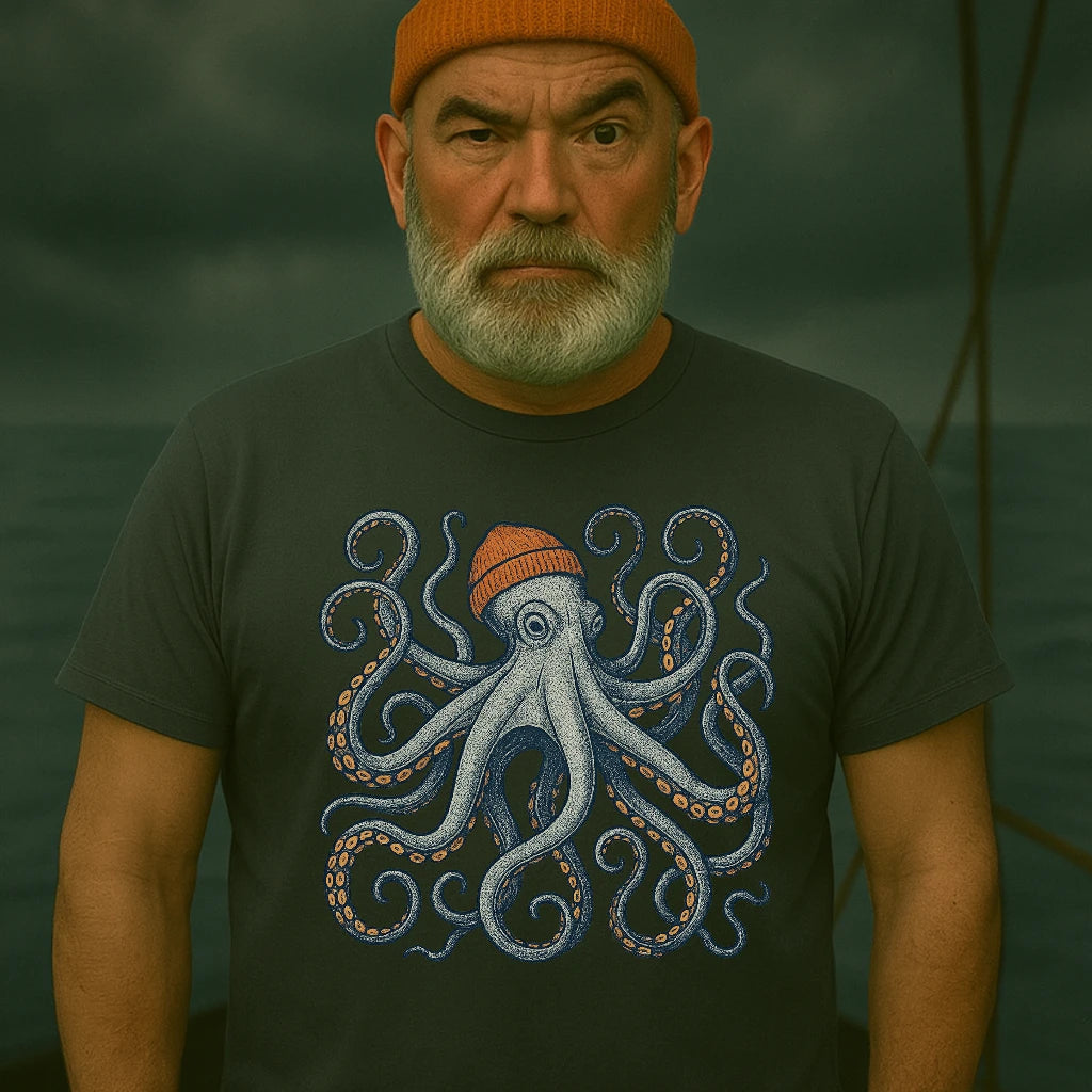 AtSea Defiant Octopus Beanie Pose T-Shirt – Regular Fit | Graphic Oceanware