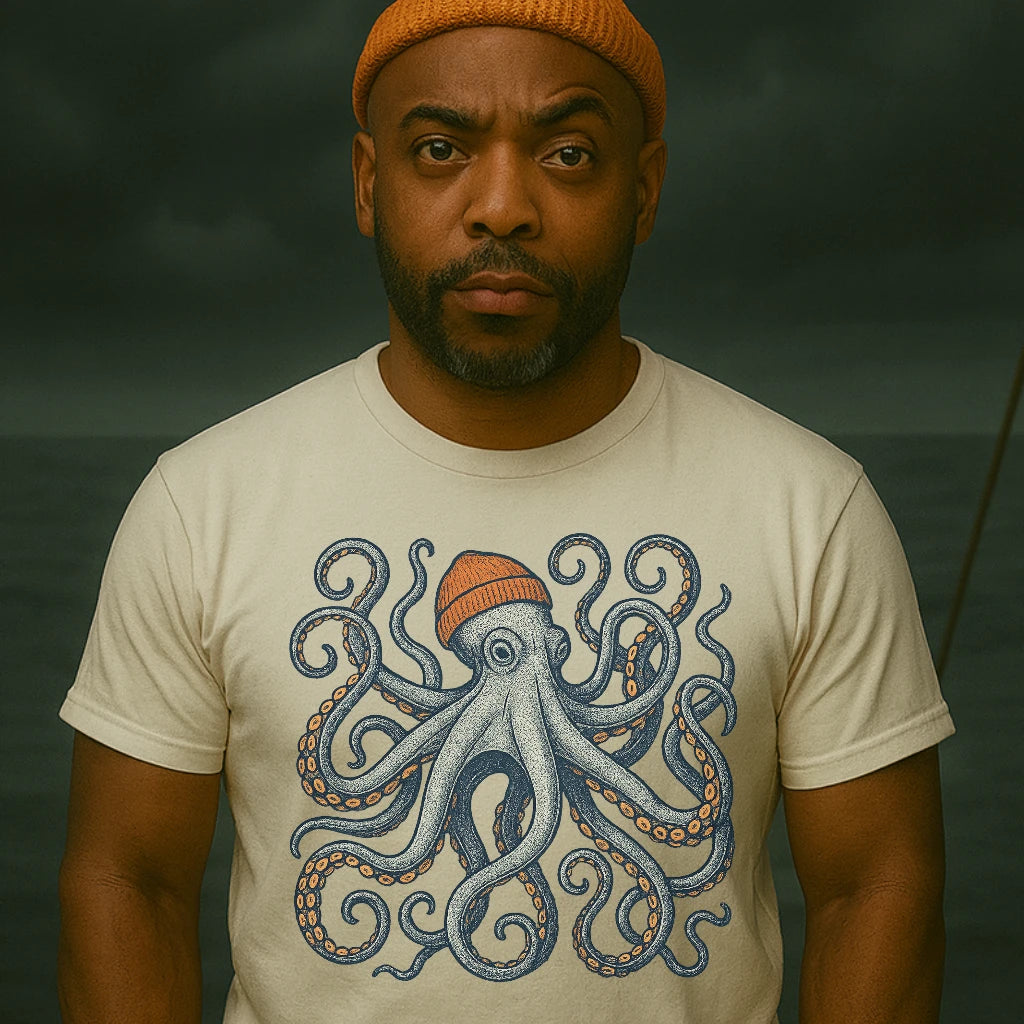 AtSea Defiant Octopus Beanie Pose T-Shirt – Regular Fit | Graphic Oceanware