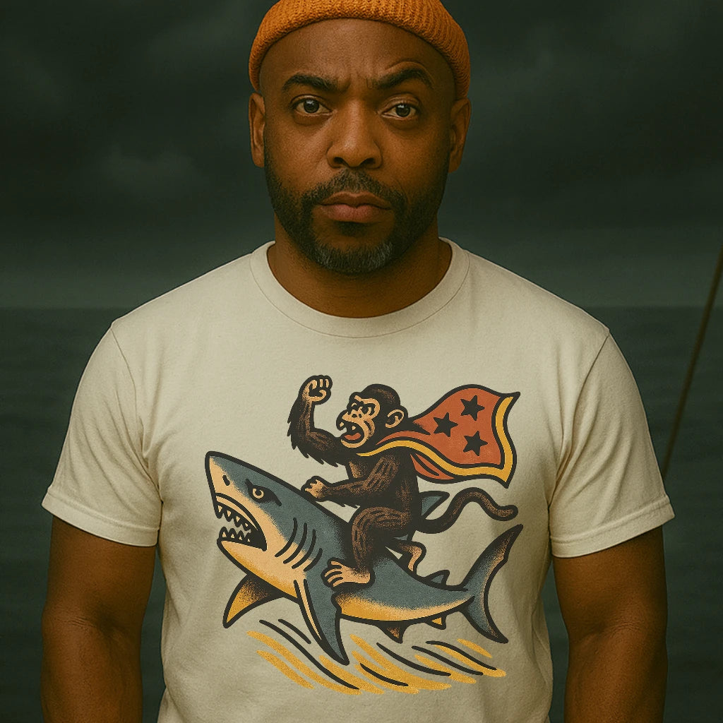 AtSea Monkey Shark Rider Wonder Woman T-Shirt – Regular Fit | Graphic Oceanware