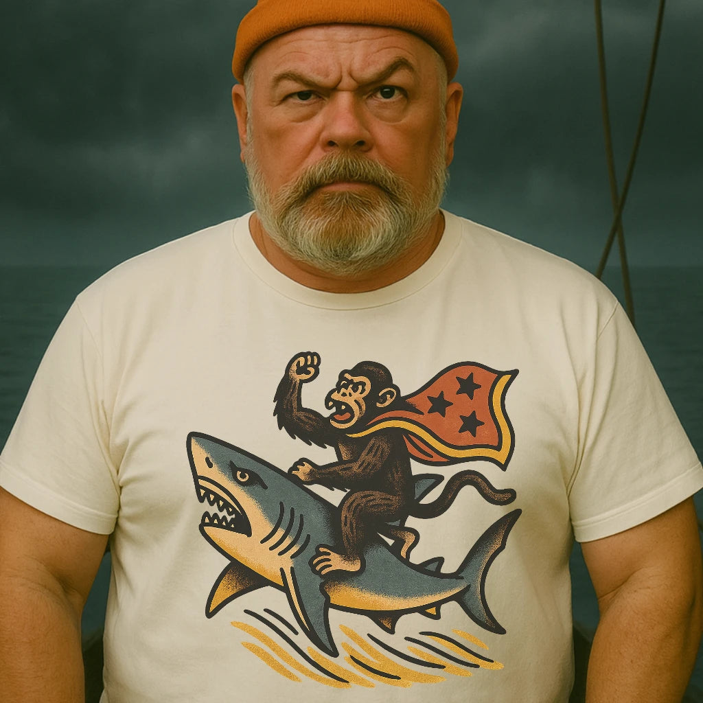 AtSea Monkey Shark Rider Wonder Woman T-Shirt – Regular Fit | Graphic Oceanware