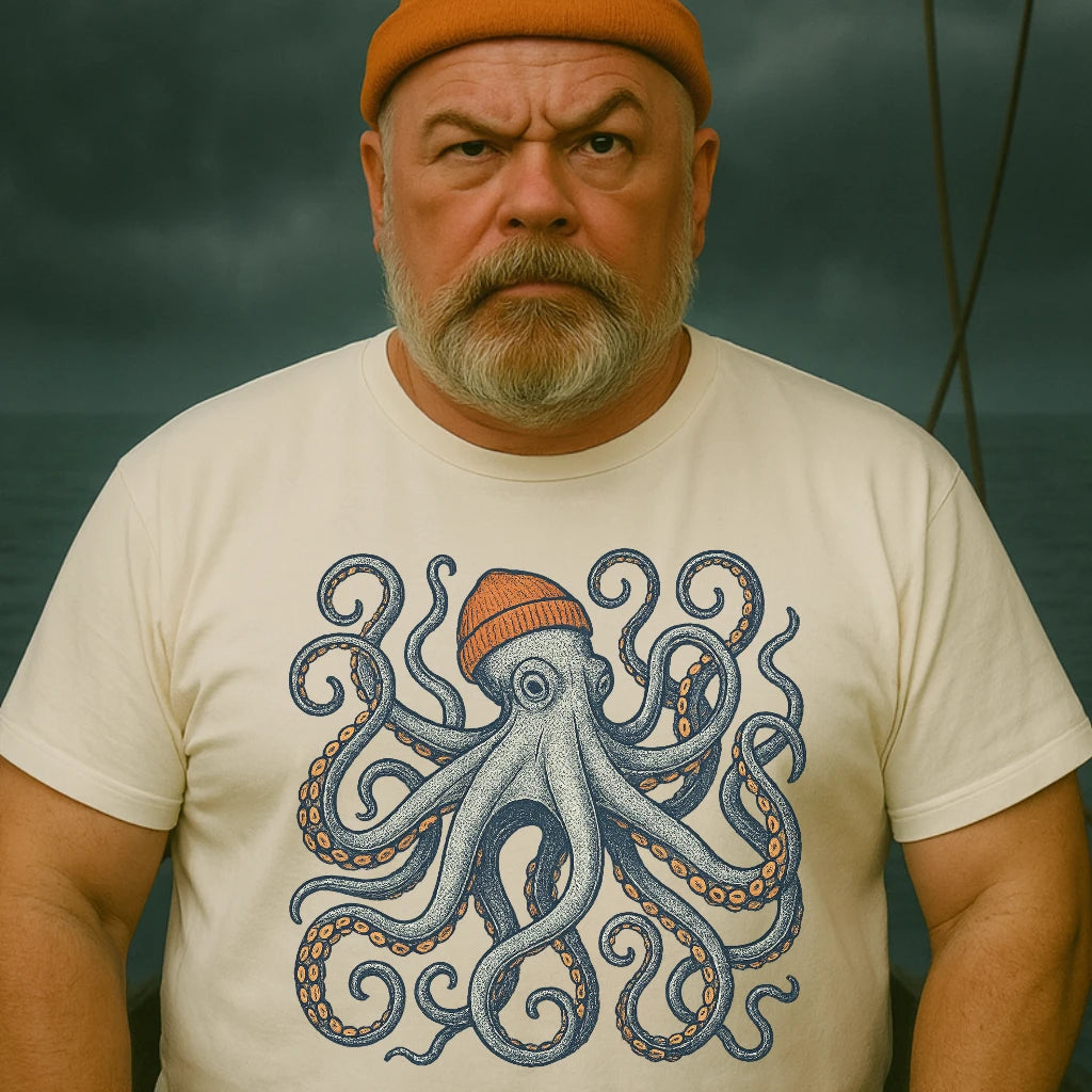 AtSea Defiant Octopus Beanie Pose T-Shirt – Regular Fit | Graphic Oceanware