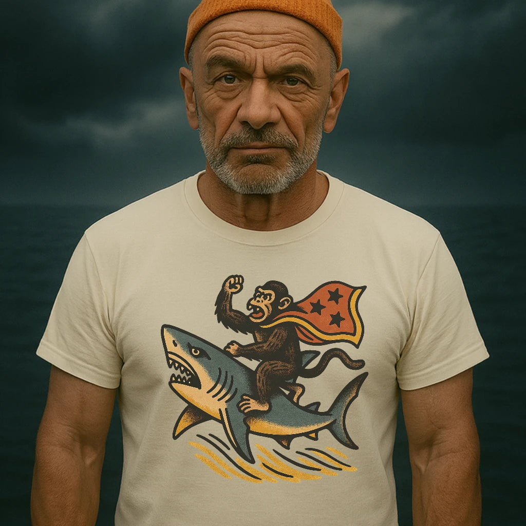 AtSea Monkey Shark Rider Wonder Woman T-Shirt – Regular Fit | Graphic Oceanware