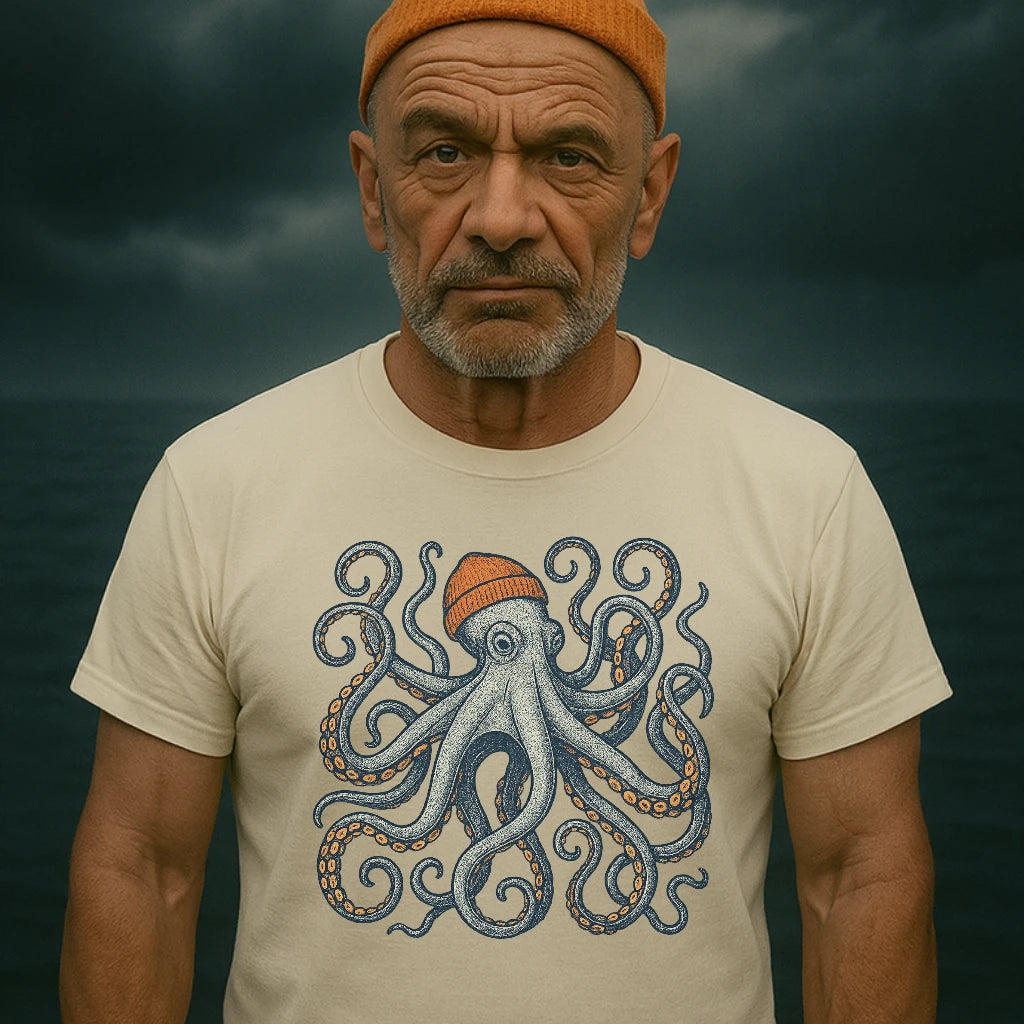 AtSea Defiant Octopus Beanie Pose T-Shirt – Regular Fit | Graphic Oceanware