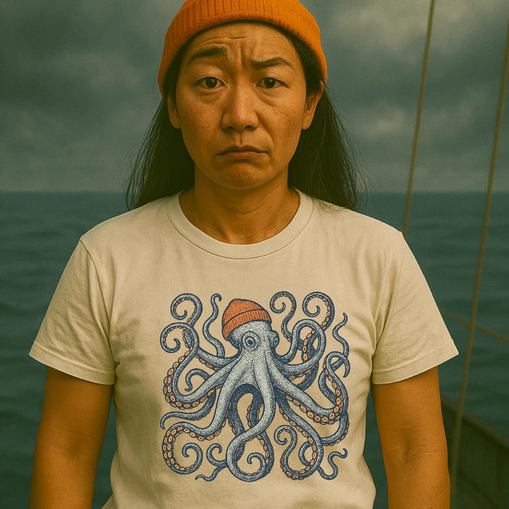AtSea Defiant Octopus Beanie Pose T-Shirt – Regular Fit | Graphic Oceanware