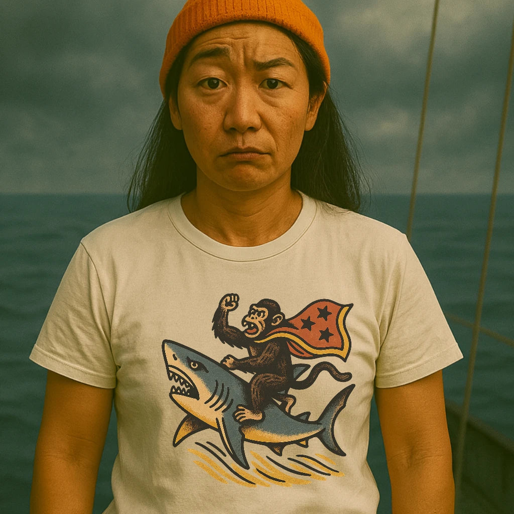 AtSea Monkey Shark Rider Wonder Woman T-Shirt – Regular Fit | Graphic Oceanware