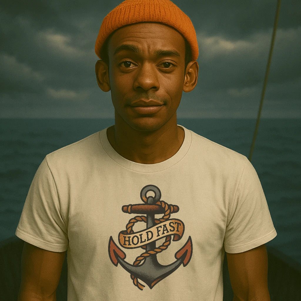 AtSea Hold Fast Anchor Tattoo Art T-Shirt – Regular Fit | Graphic Oceanware