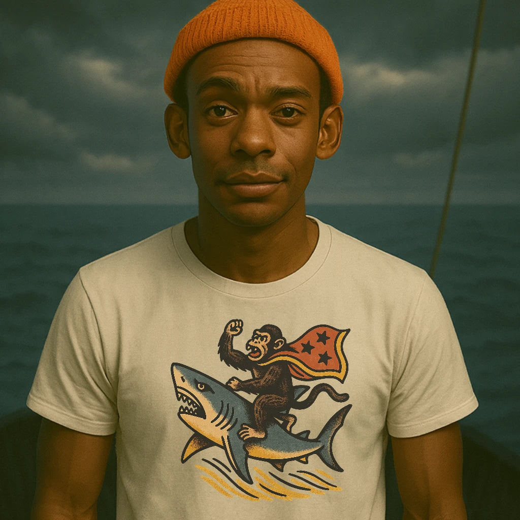 AtSea Monkey Shark Rider Wonder Woman T-Shirt – Regular Fit | Graphic Oceanware