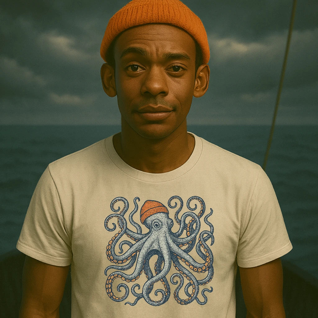 AtSea Defiant Octopus Beanie Pose T-Shirt – Regular Fit | Graphic Oceanware