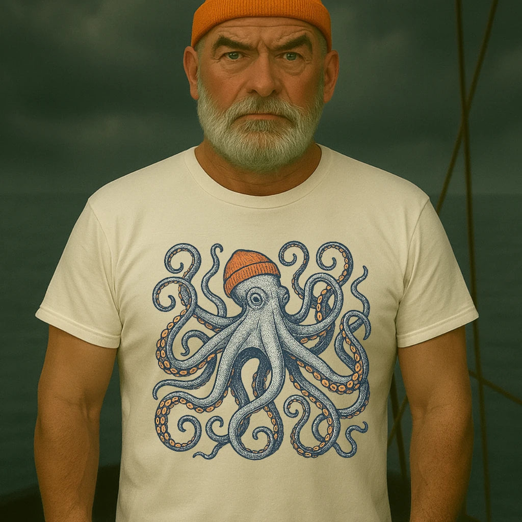 AtSea Defiant Octopus Beanie Pose T-Shirt – Regular Fit | Graphic Oceanware