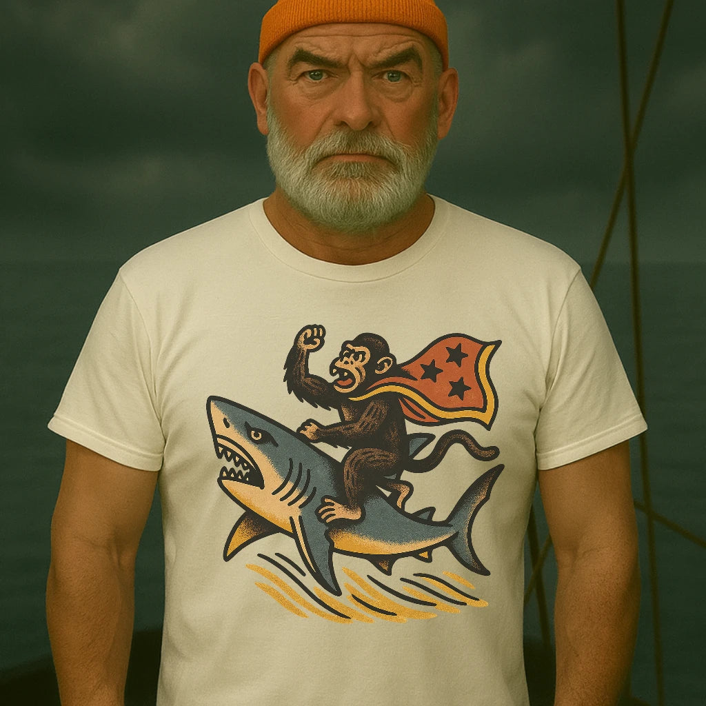 AtSea Monkey Shark Rider Wonder Woman T-Shirt – Regular Fit | Graphic Oceanware