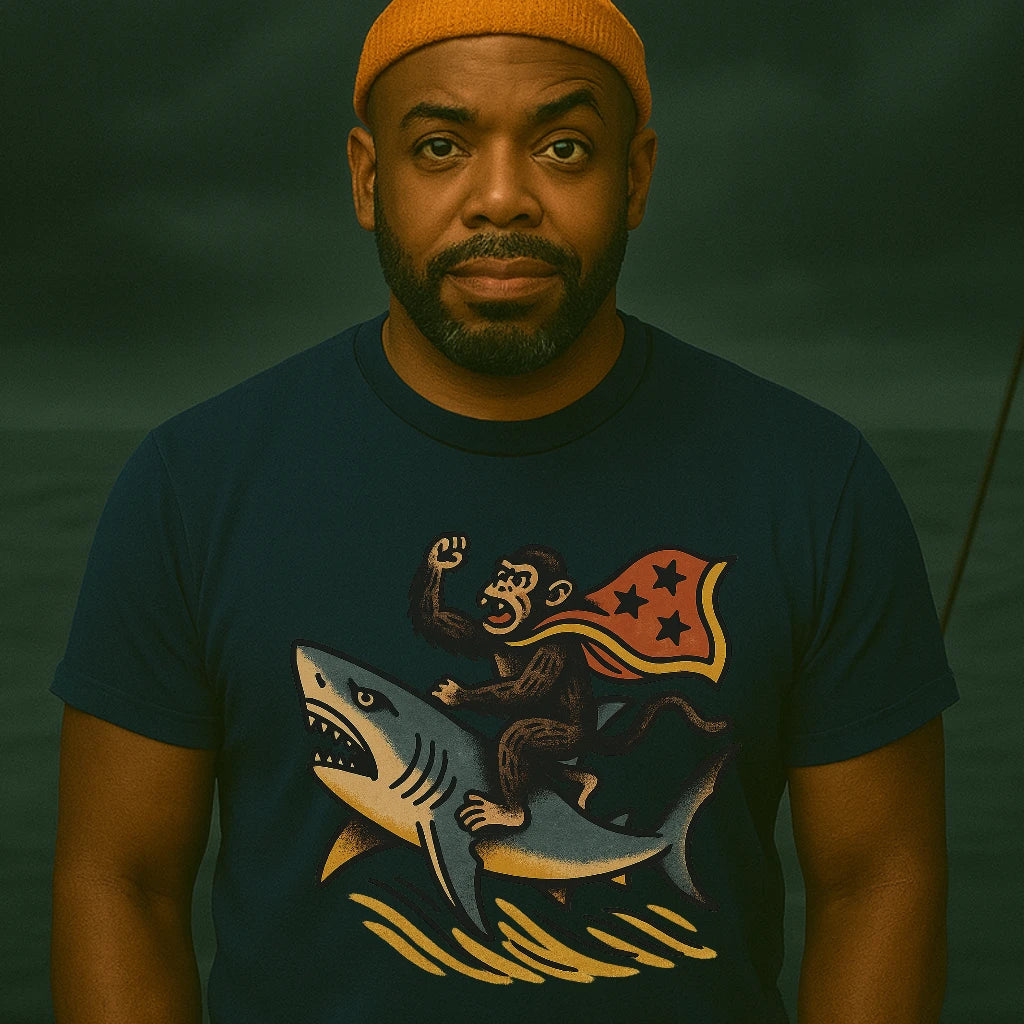 AtSea Monkey Shark Rider Wonder Woman T-Shirt – Regular Fit | Graphic Oceanware