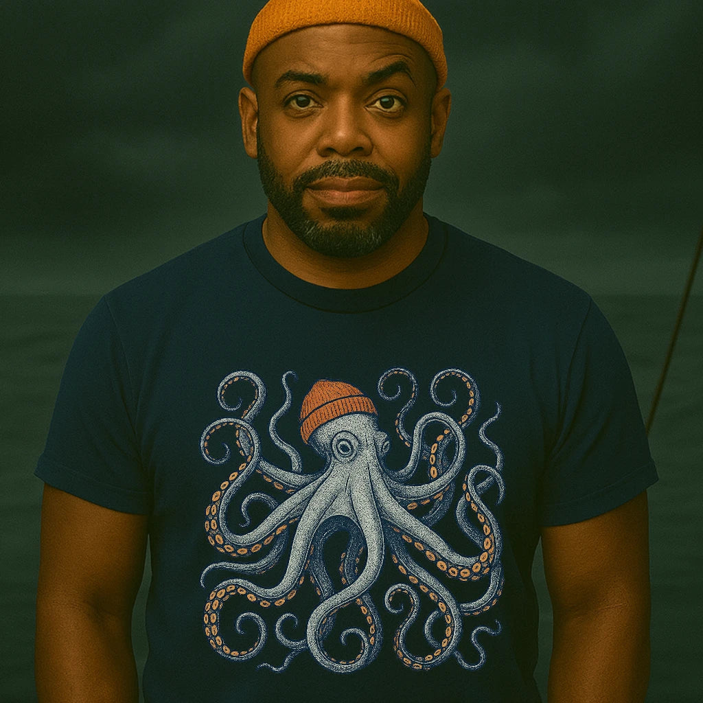 AtSea Defiant Octopus Beanie Pose T-Shirt – Regular Fit | Graphic Oceanware