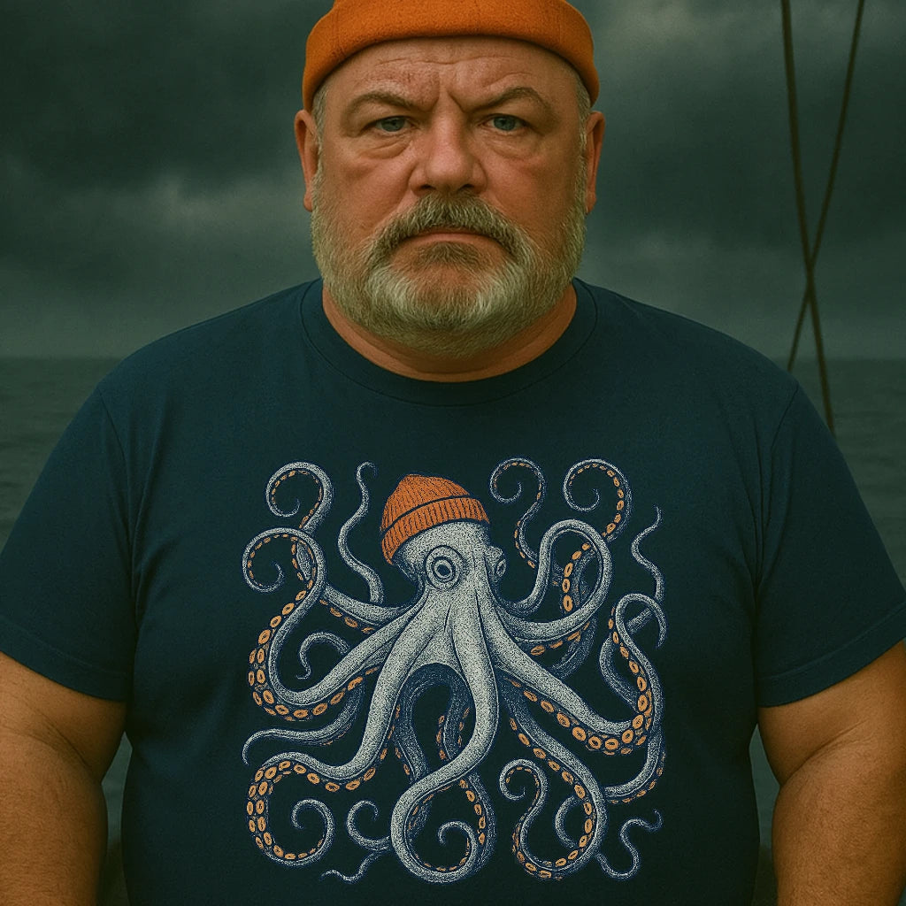 AtSea Defiant Octopus Beanie Pose T-Shirt – Regular Fit | Graphic Oceanware