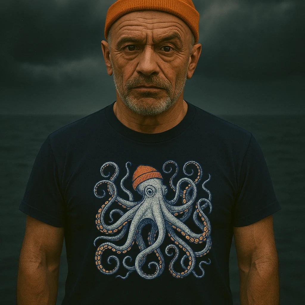 AtSea Defiant Octopus Beanie Pose T-Shirt – Regular Fit | Graphic Oceanware