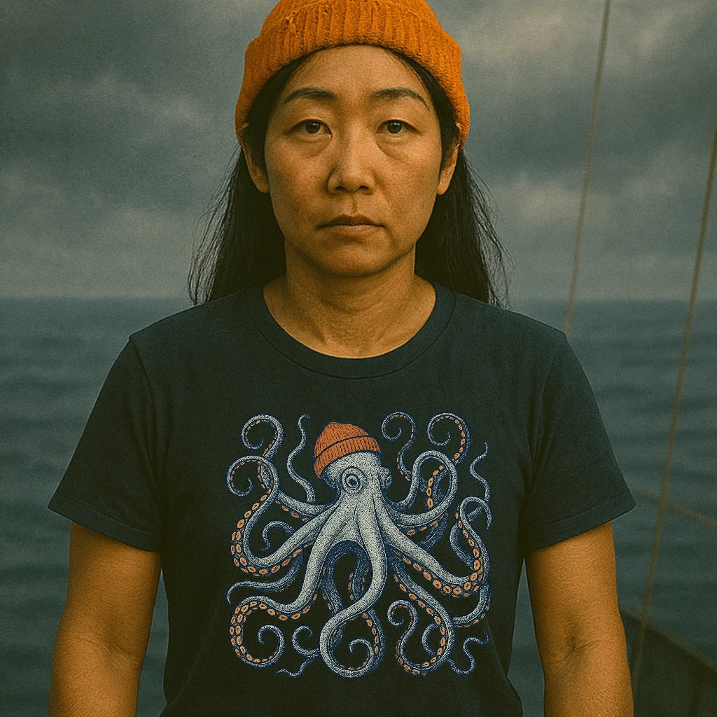 AtSea Defiant Octopus Beanie Pose T-Shirt – Regular Fit | Graphic Oceanware