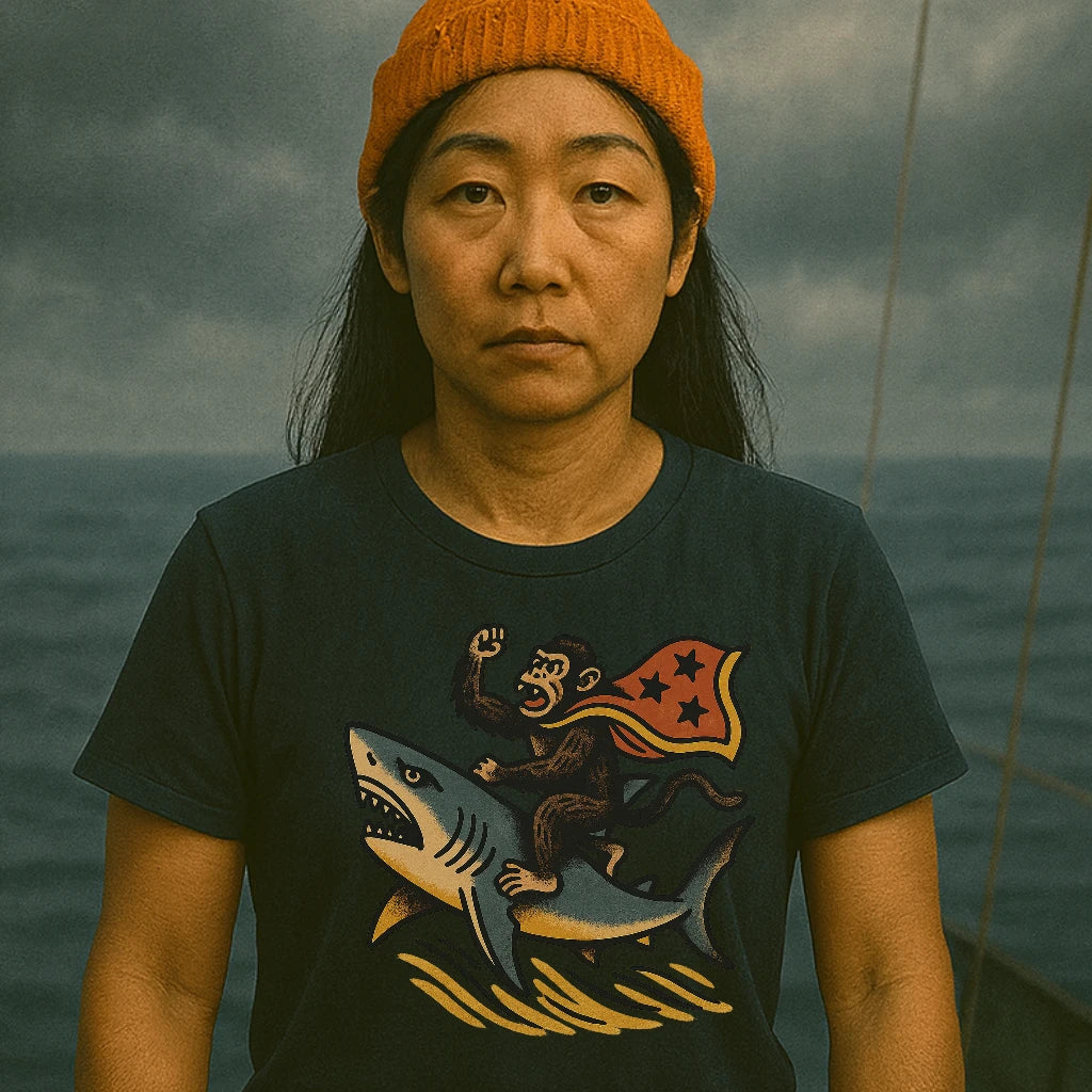 AtSea Monkey Shark Rider Wonder Woman T-Shirt – Regular Fit | Graphic Oceanware