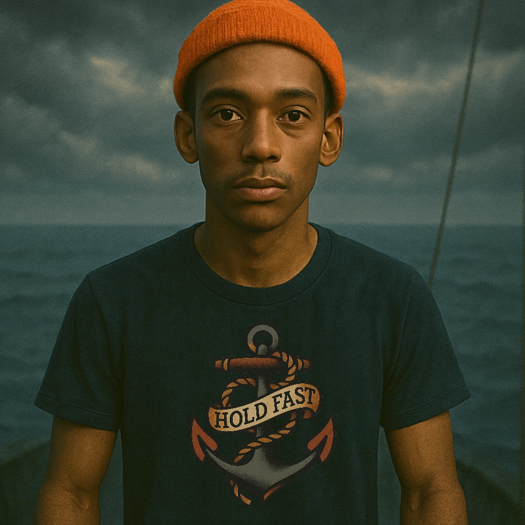 AtSea Hold Fast Anchor Tattoo Art T-Shirt – Regular Fit | Graphic Oceanware