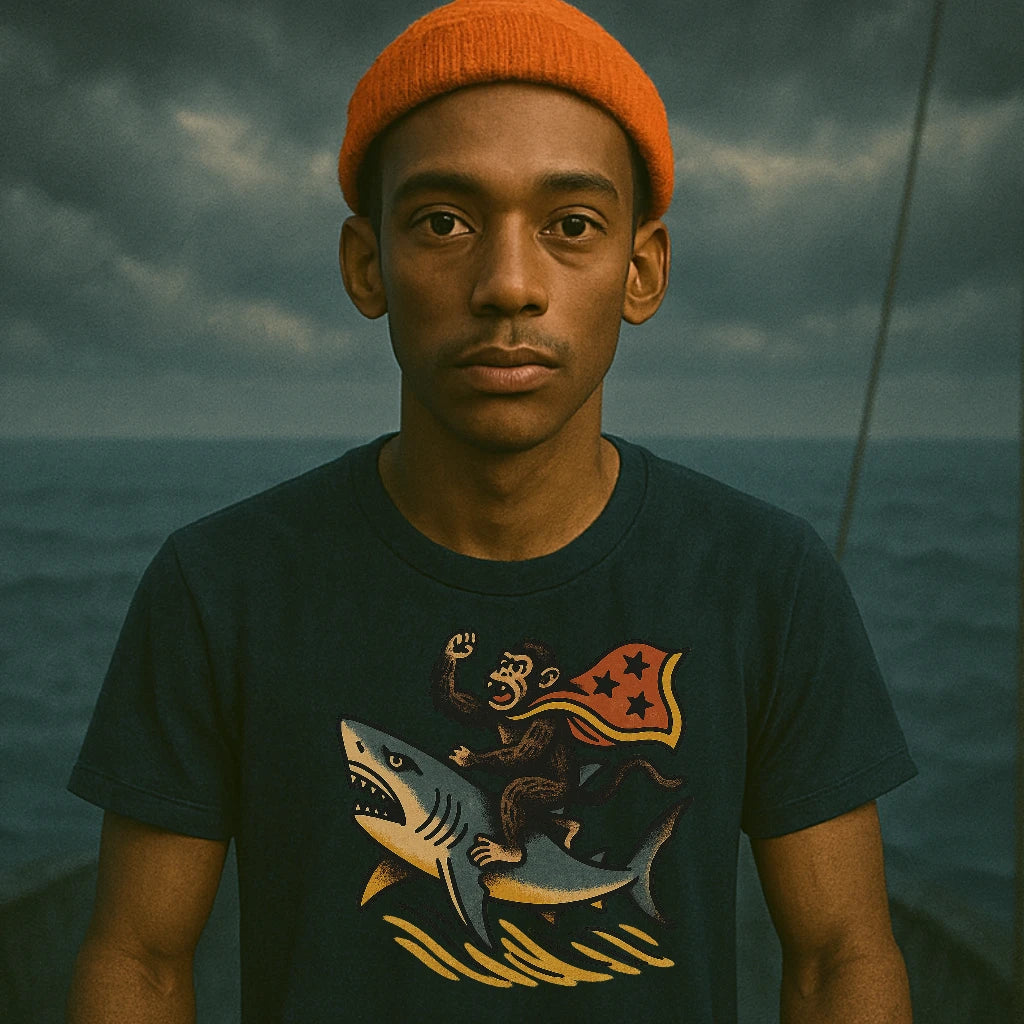 AtSea Monkey Shark Rider Wonder Woman T-Shirt – Regular Fit | Graphic Oceanware