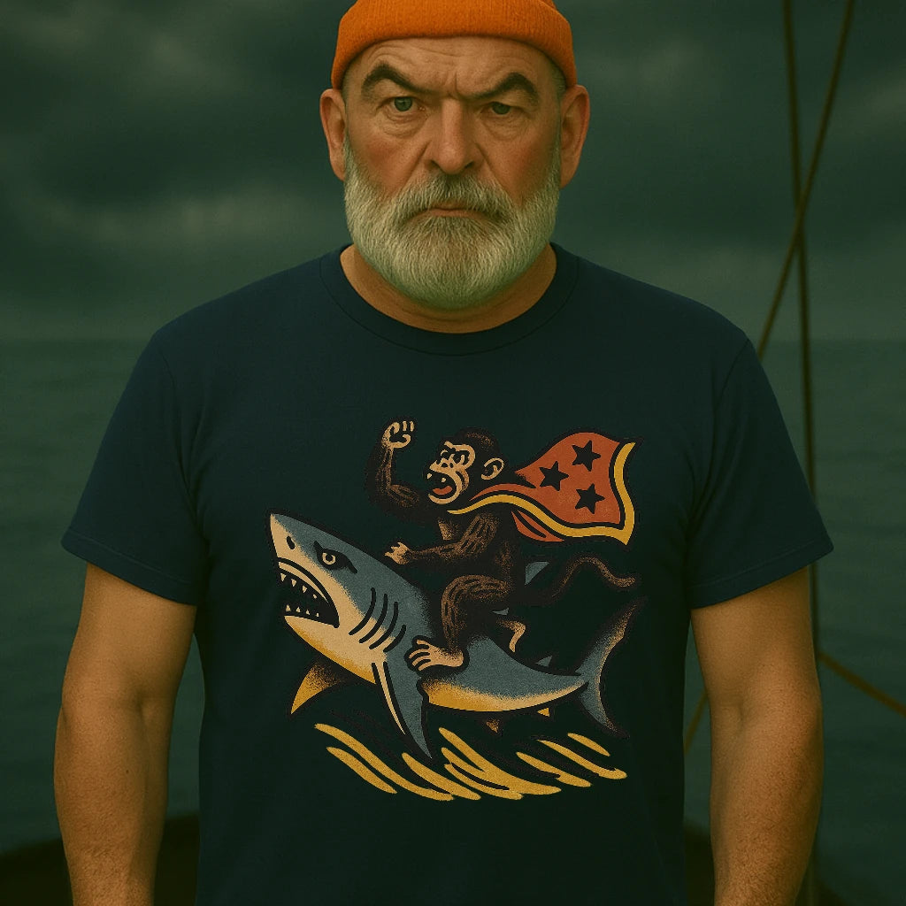 AtSea Monkey Shark Rider Wonder Woman T-Shirt – Regular Fit | Graphic Oceanware