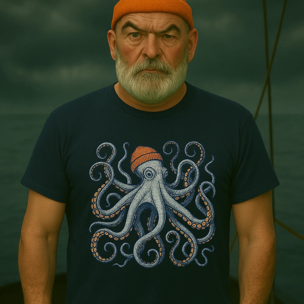 AtSea Defiant Octopus Beanie Pose T-Shirt – Regular Fit | Graphic Oceanware