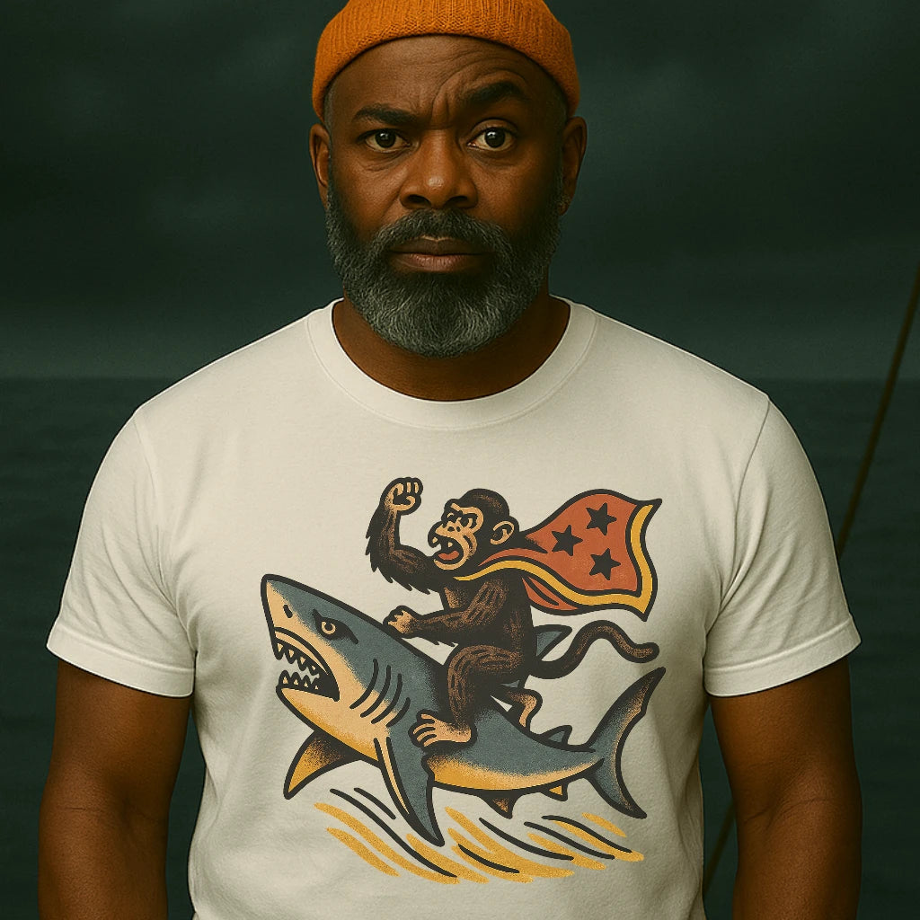 AtSea Monkey Shark Rider Wonder Woman T-Shirt – Regular Fit | Graphic Oceanware