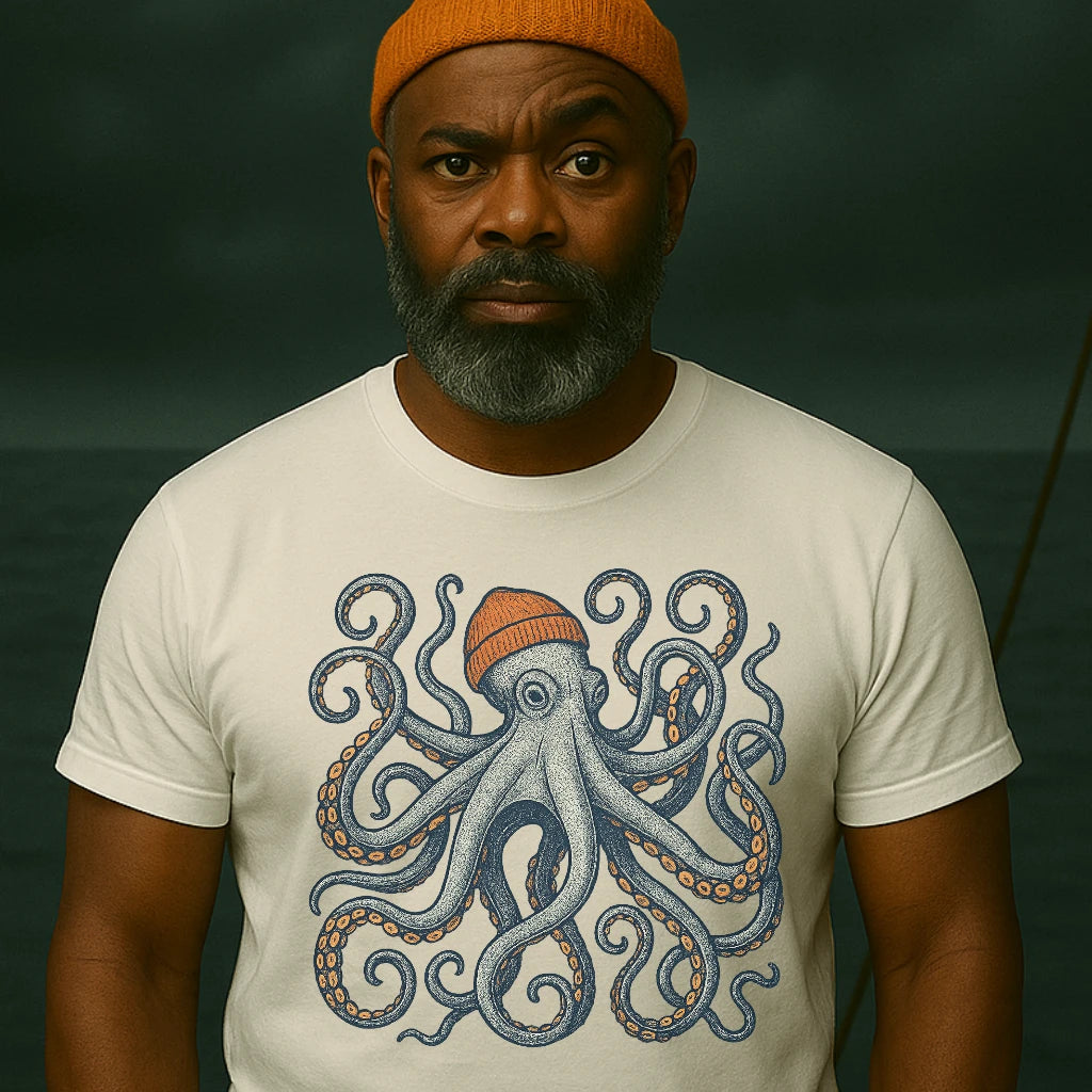 AtSea Defiant Octopus Beanie Pose T-Shirt – Regular Fit | Graphic Oceanware