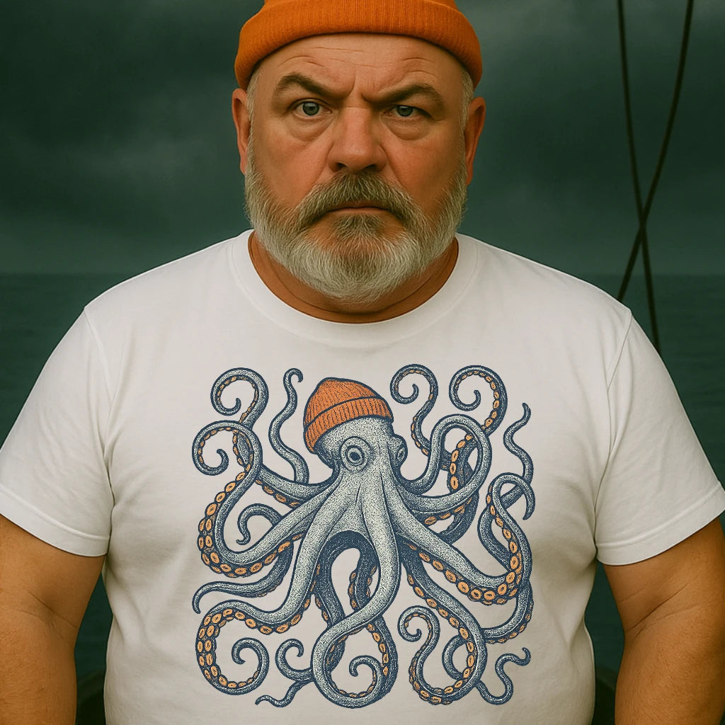 AtSea Defiant Octopus Beanie Pose T-Shirt – Regular Fit | Graphic Oceanware
