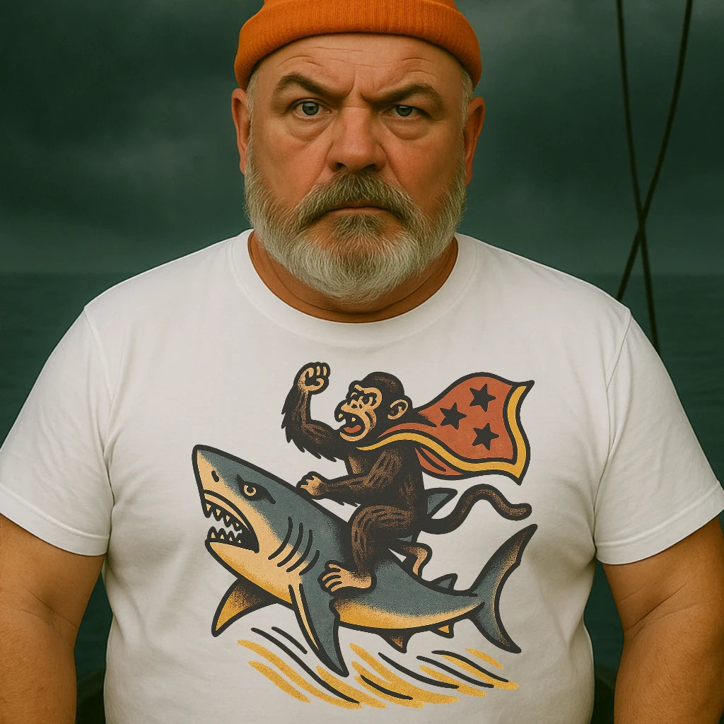 AtSea Monkey Shark Rider Wonder Woman T-Shirt – Regular Fit | Graphic Oceanware