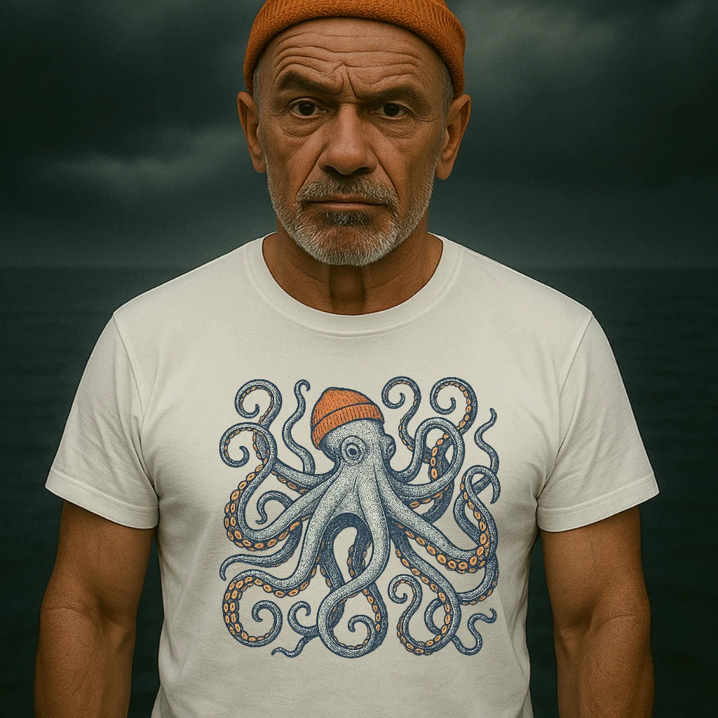 AtSea Defiant Octopus Beanie Pose T-Shirt – Regular Fit | Graphic Oceanware