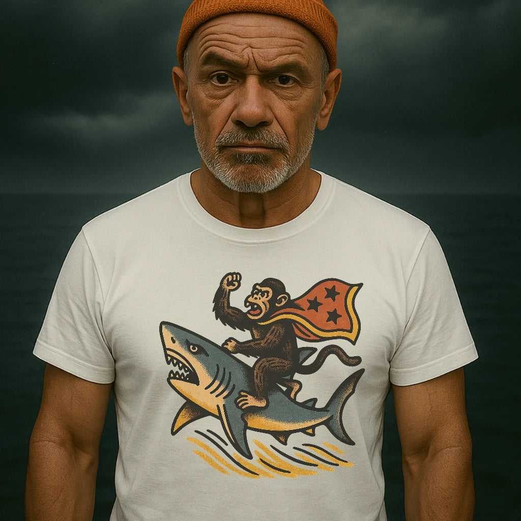 AtSea Monkey Shark Rider Wonder Woman T-Shirt – Regular Fit | Graphic Oceanware