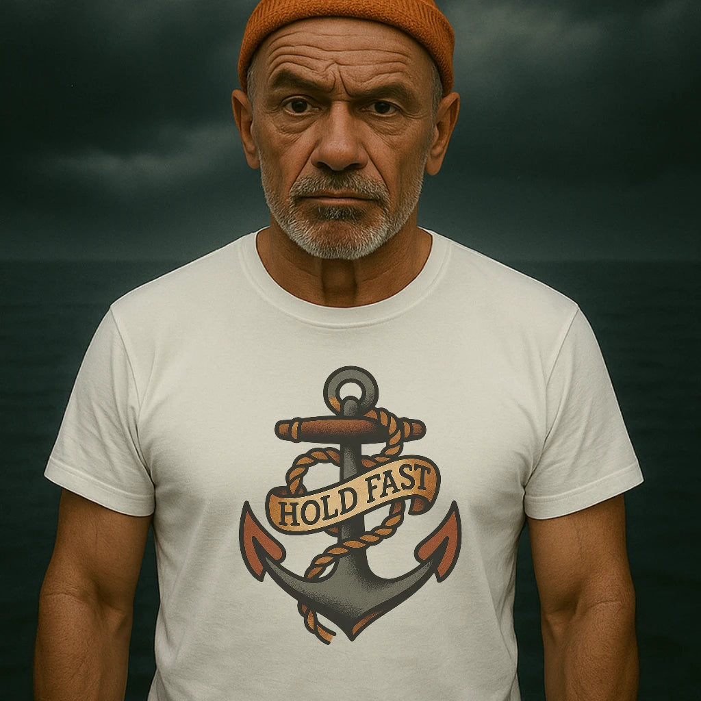 AtSea Hold Fast Anchor Tattoo Art T-Shirt – Regular Fit | Graphic Oceanware