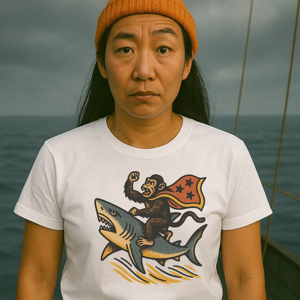 AtSea Monkey Shark Rider Wonder Woman T-Shirt – Regular Fit | Graphic Oceanware