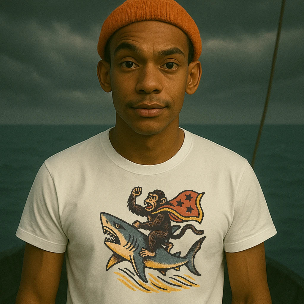 AtSea Monkey Shark Rider Wonder Woman T-Shirt – Regular Fit | Graphic Oceanware