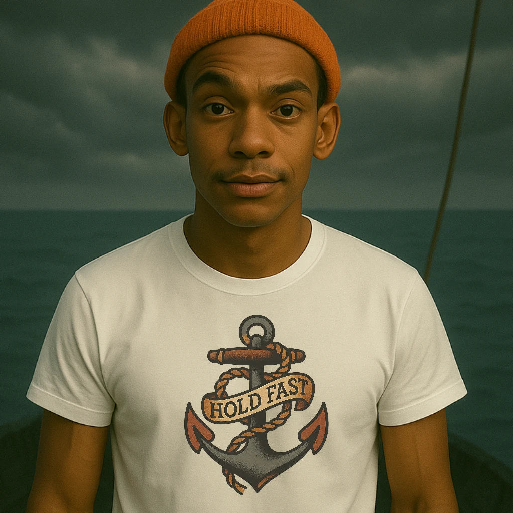 AtSea Hold Fast Anchor Tattoo Art T-Shirt – Regular Fit | Graphic Oceanware