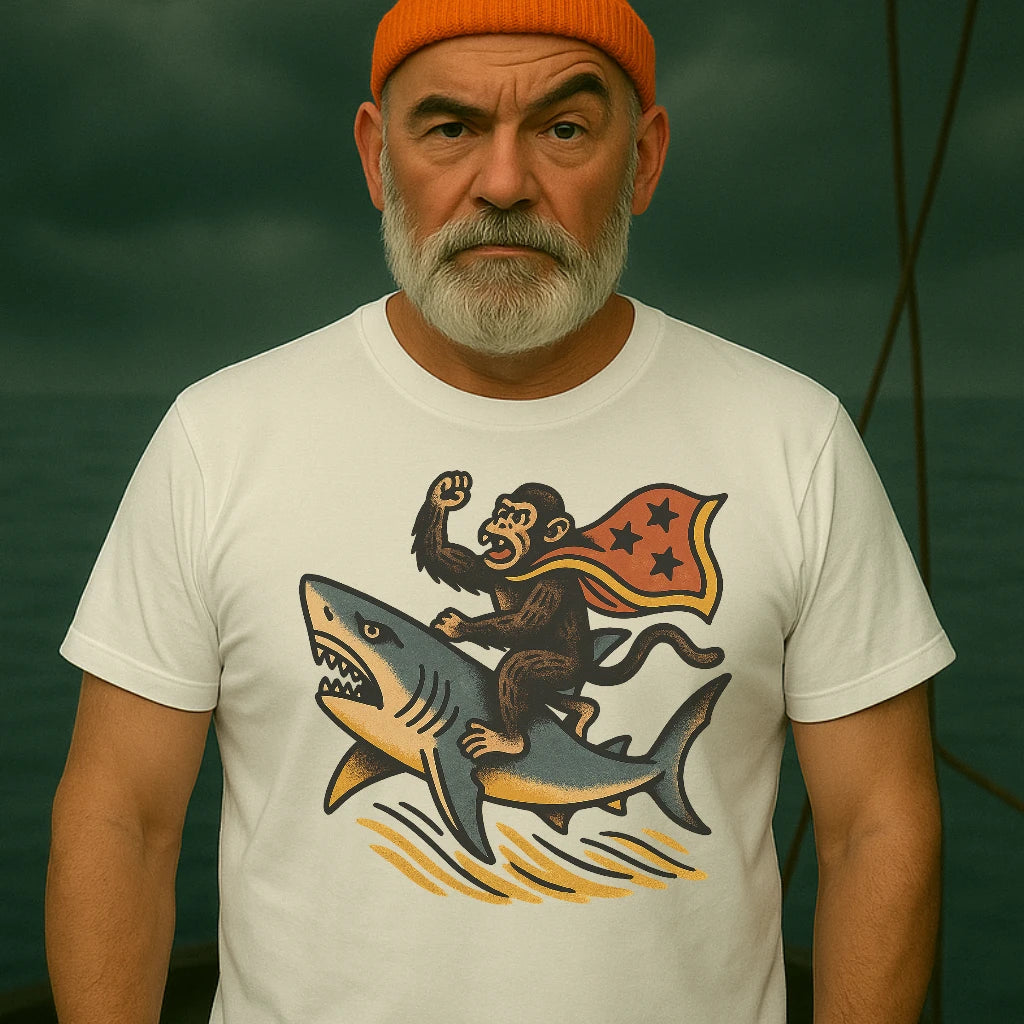 AtSea Monkey Shark Rider Wonder Woman T-Shirt – Regular Fit | Graphic Oceanware