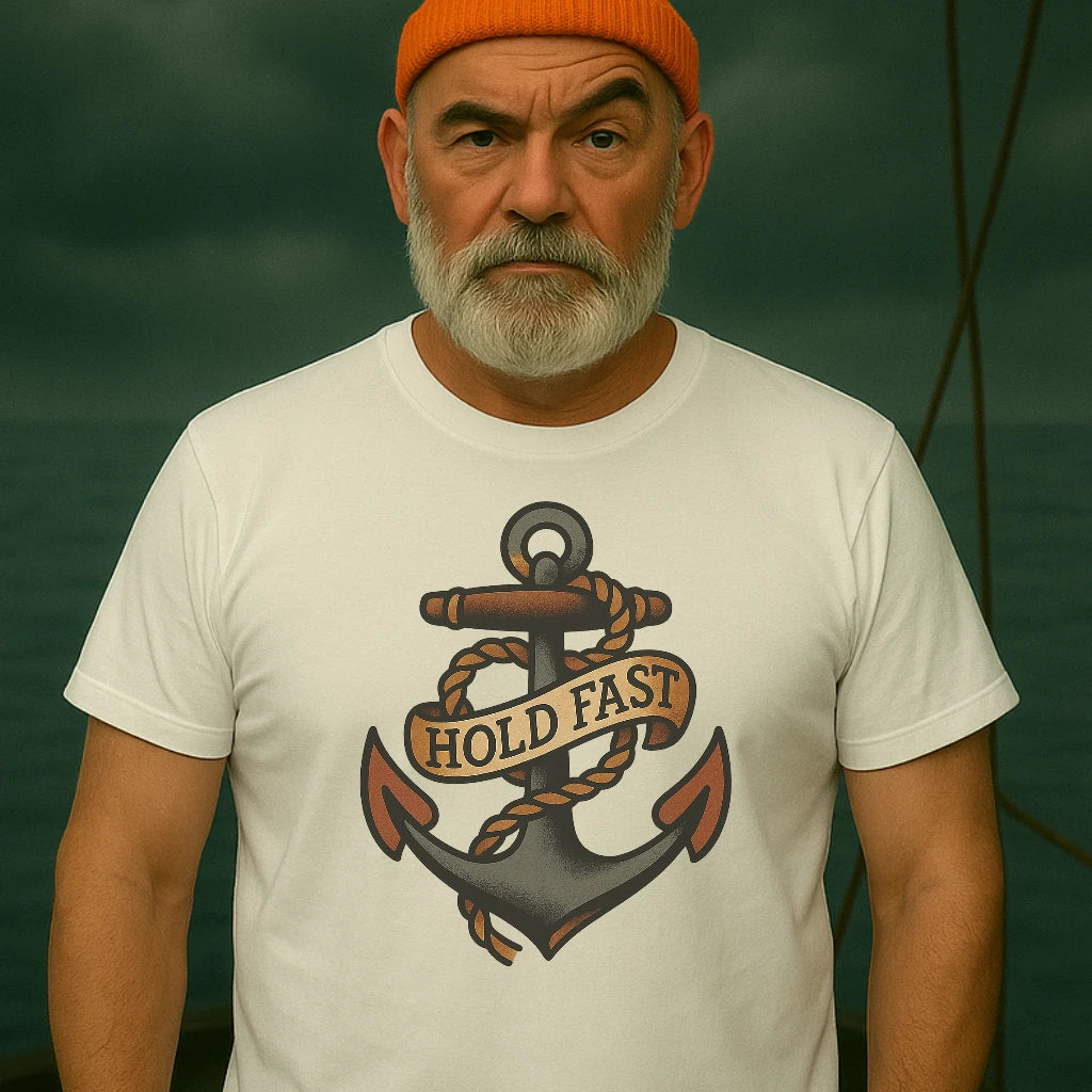 AtSea Hold Fast Anchor Tattoo Art T-Shirt – Regular Fit | Graphic Oceanware