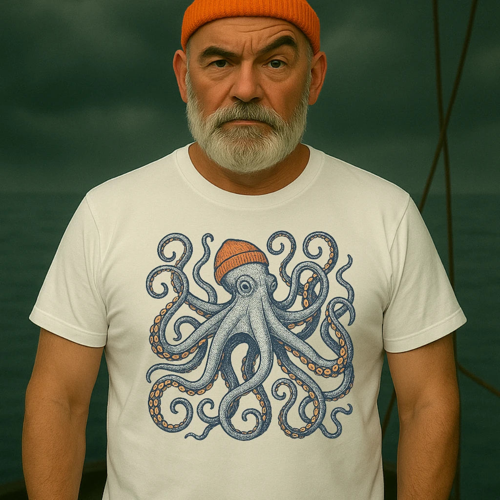 AtSea Defiant Octopus Beanie Pose T-Shirt – Regular Fit | Graphic Oceanware